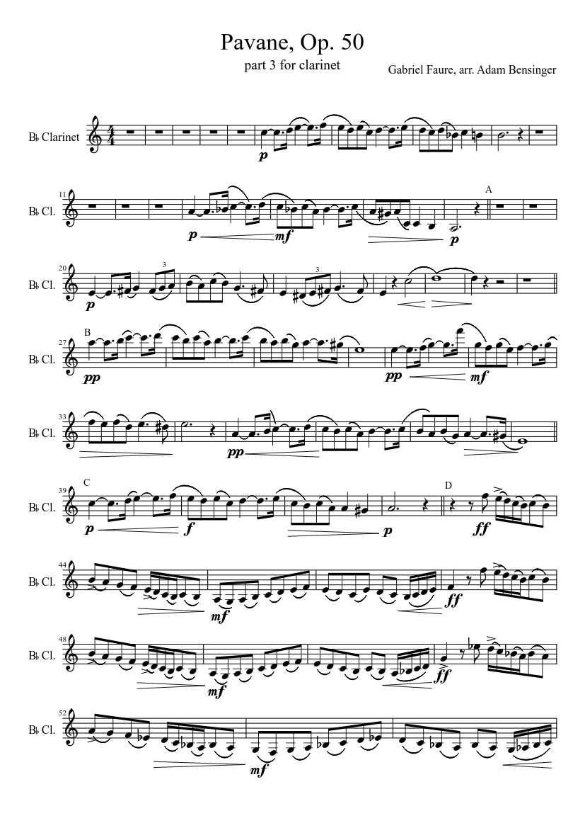 Pavane, Op. 50 quintet, part 3 for Sheet music for