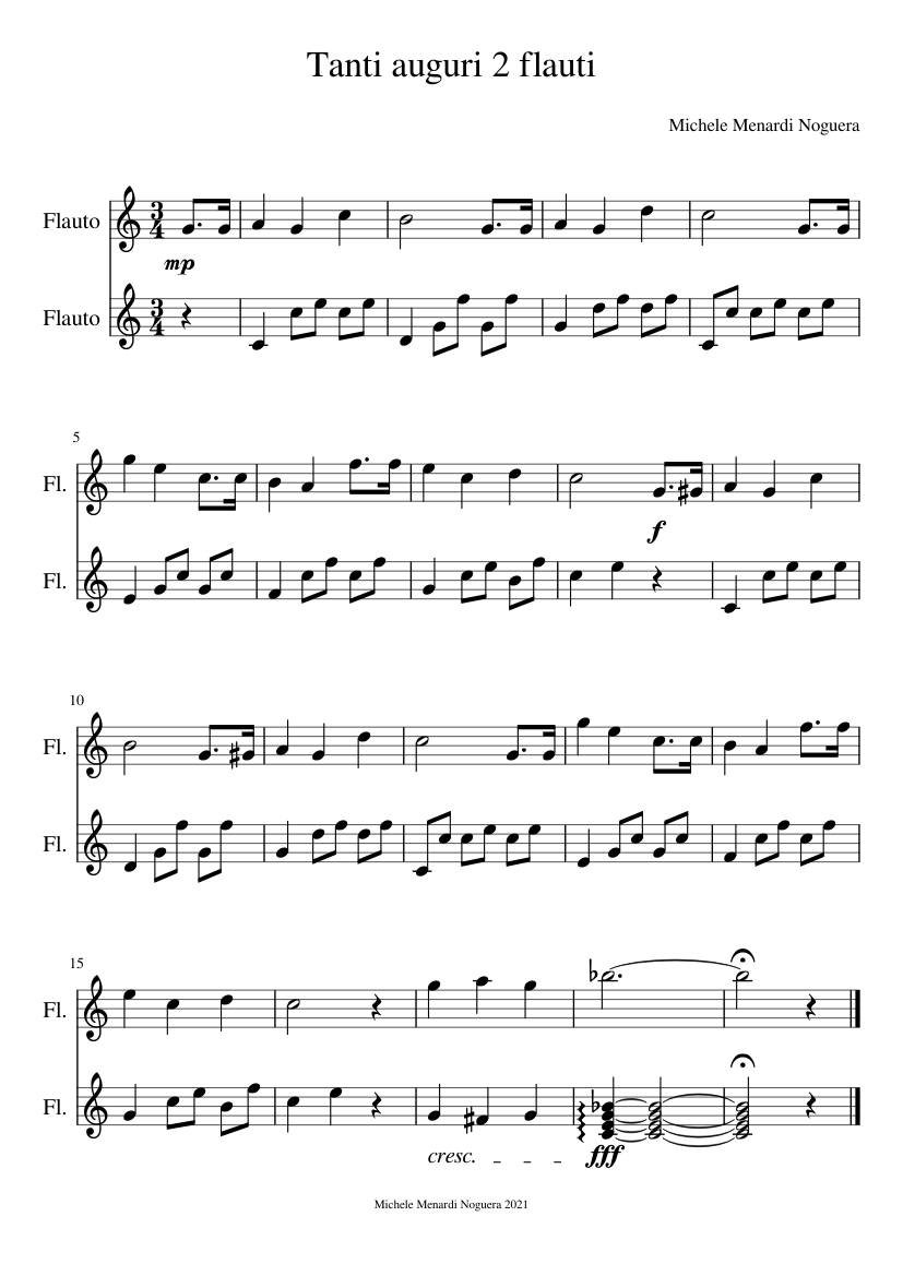 Happy Birthday To You – Tanti auguri Sheet music for Flute (Woodwind ...