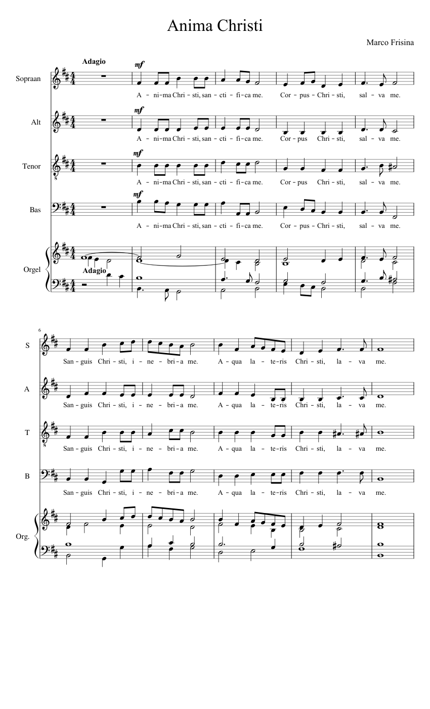 Anima Christi Sheet Music for Soprano, Organ, Flute piccolo, Flute ...