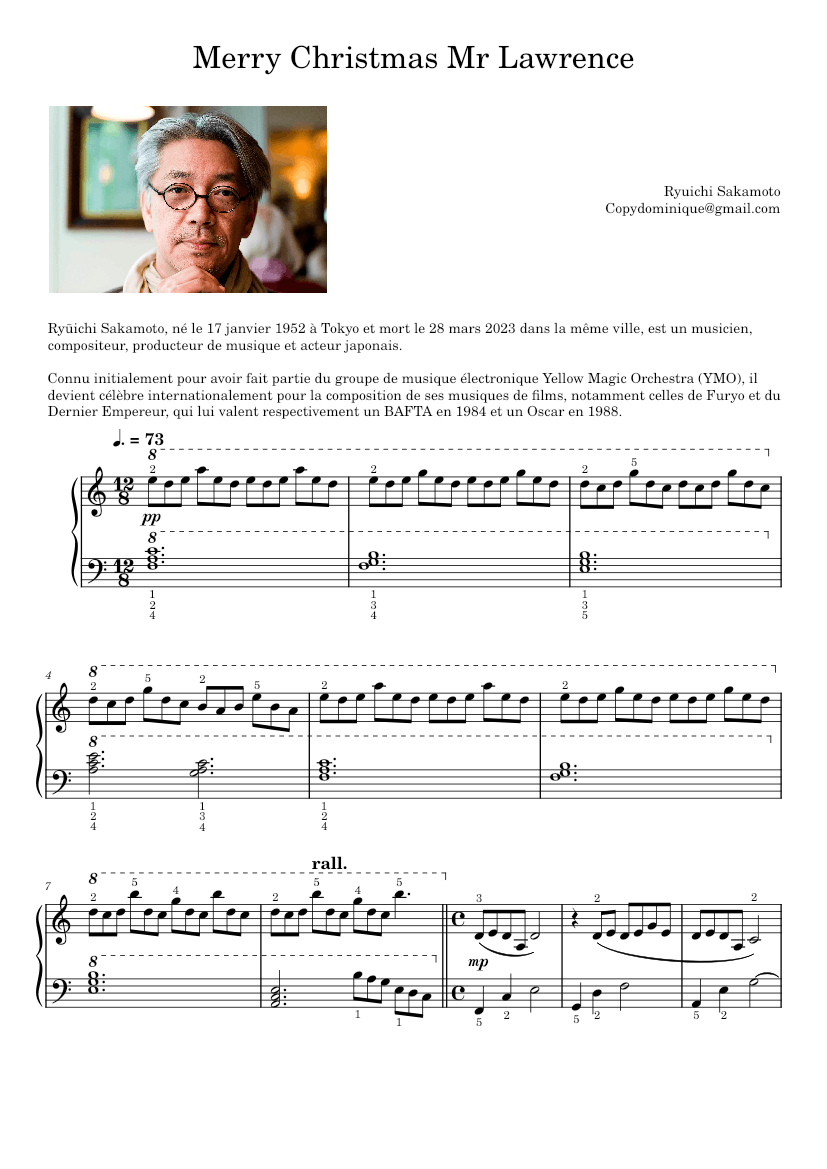 Merry Christmas, Mr. Lawrence – Ryuichi Sakamoto Sheet Music for