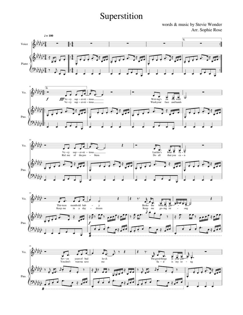 Superstition (Piano & Voice) Sheet music for Piano, Vocals (Piano-Voice) |  Musescore.com