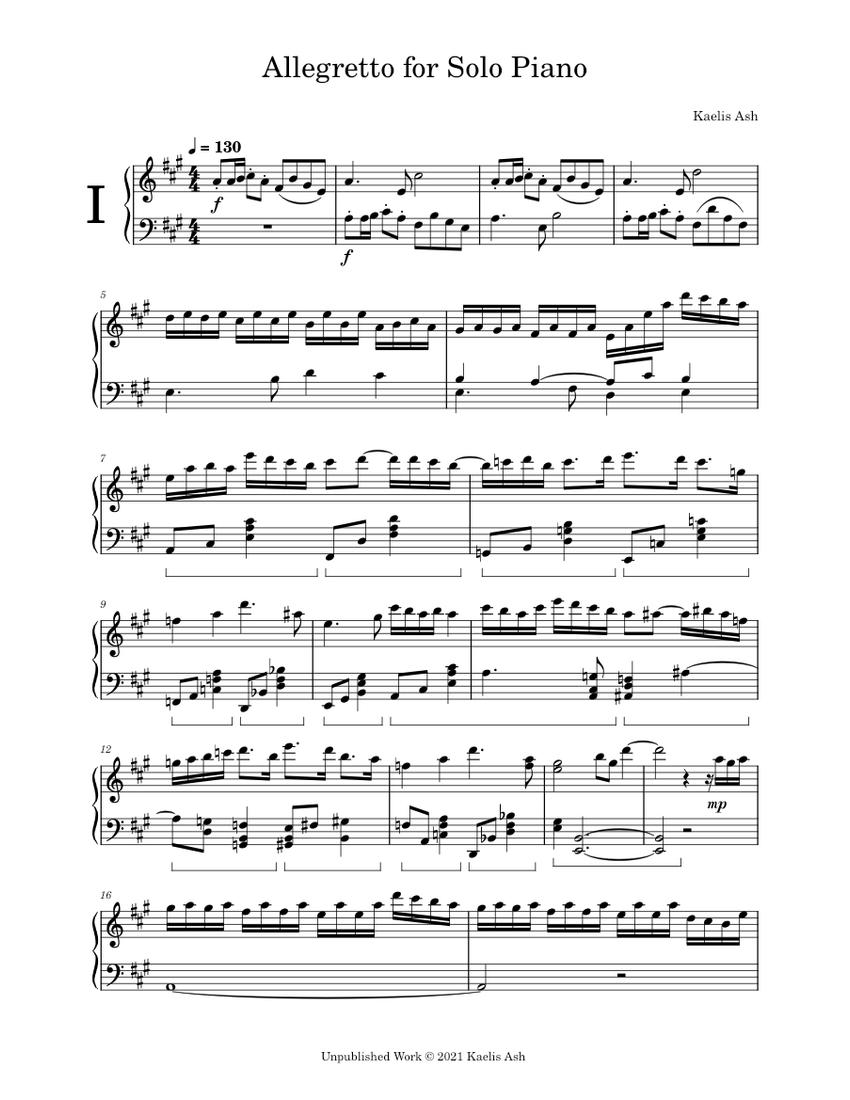 "Allegretto" for Solo Piano Sheet music for Piano (Solo) | Download and ...