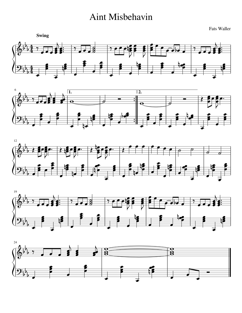 Ain't Misbehavin' Sheet Music for Piano (Solo) easy | MuseScore.com