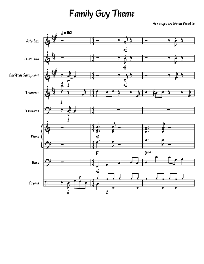 Family Guy Theme Sheet music for Piano, Trombone, Saxophone alto