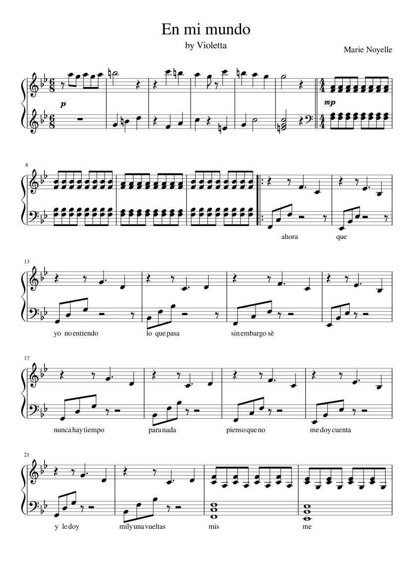 Violetta - En mi mundo ( Nel mio mundo et In my own world ) Sheet music for  Piano (Solo) | Musescore.com