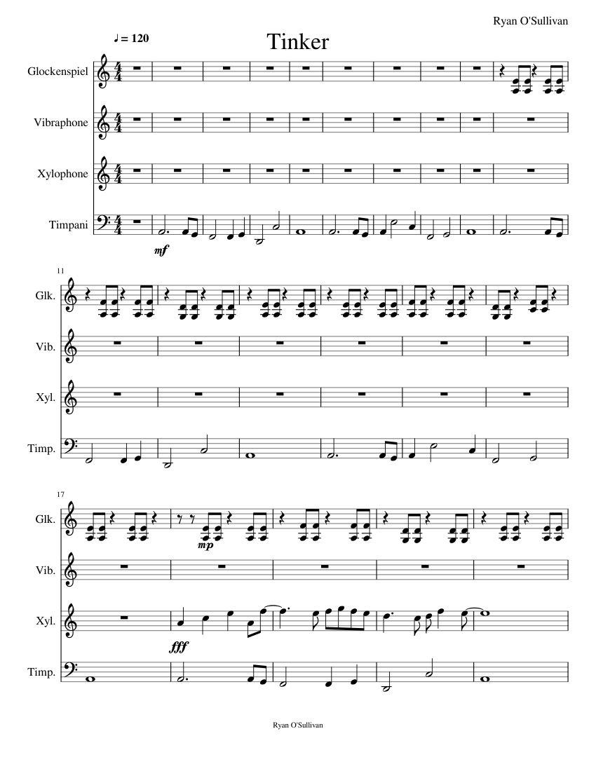 Tinker Sheet Music for Timpani, Vibraphone, Glockenspiel, Xylophone ...