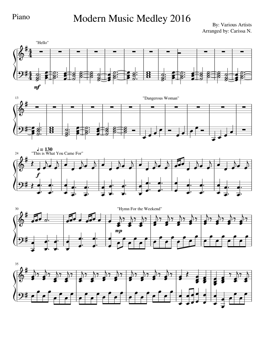 Modern Music Medley 2016 - Piano Sheet music for Piano (Solo) |  Musescore.com