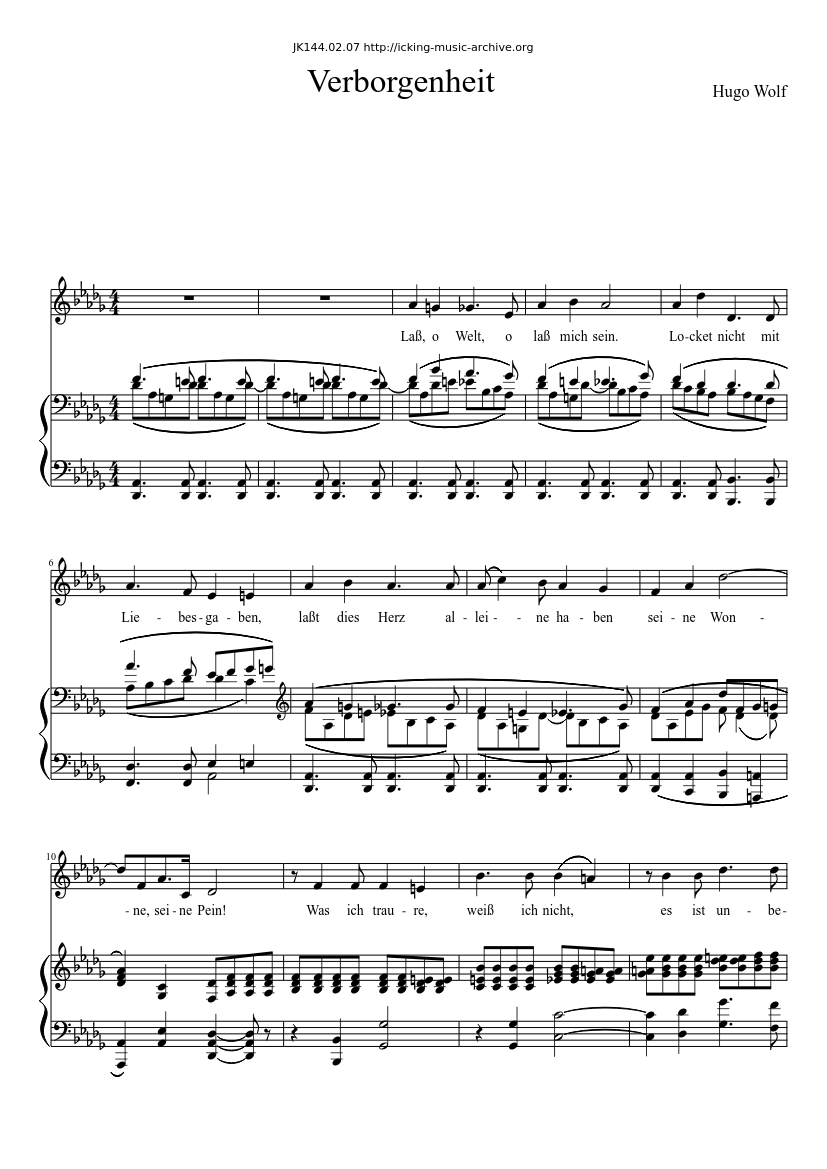 Wolf Verborgenheit Des Sheet Music For Piano Solo Musescore Com