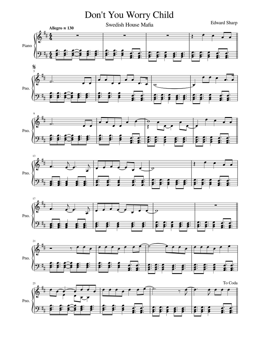 Dont You Worry Child Piano Cover Sheet Music For Piano Solo Musescore Com