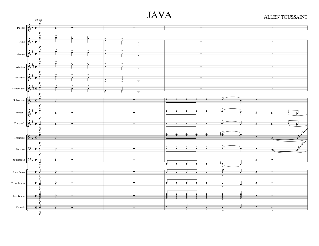 Java Sheet music for Trombone, Euphonium, Mellophone, Flute piccolo ...