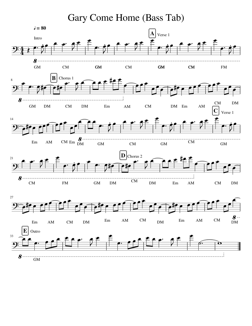 Learn how to play Gary Come Home Bass Tab on the piano. 