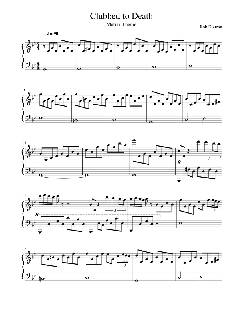 Clubbed to Death - Matrix Theme Sheet music for Piano (Solo) | Musescore.com
