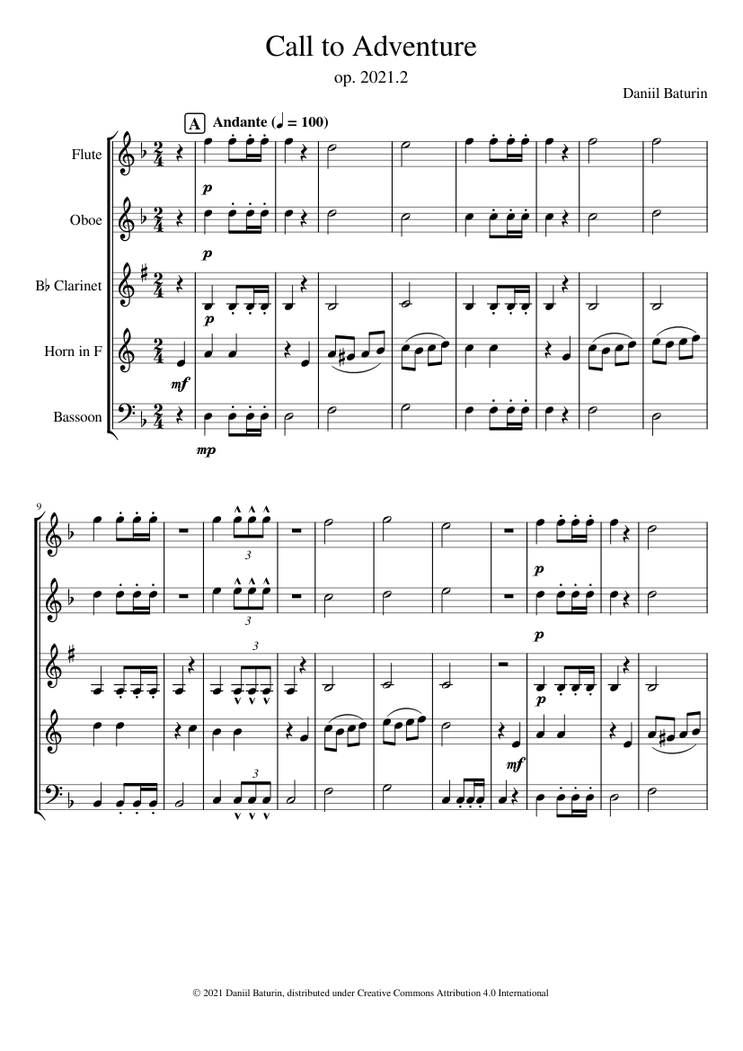 Call to Adventure Sheet music for Flute, Oboe, in bflat