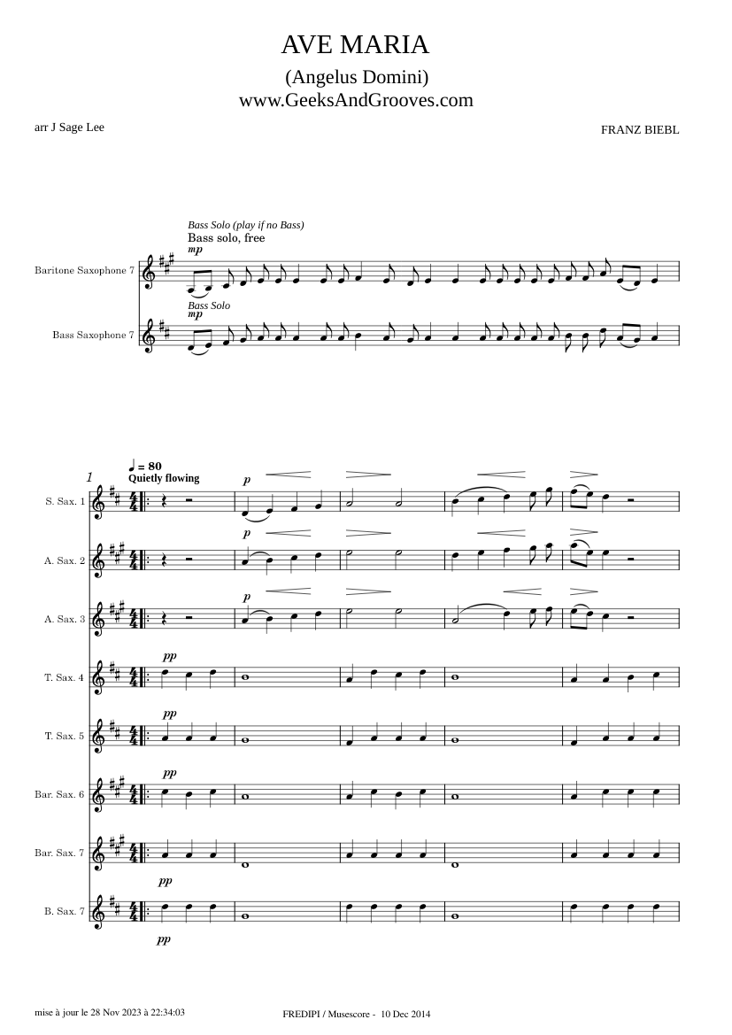 Ave Maria – Franz Biebl Sheet music for Saxophone alto, Saxophone tenor ...