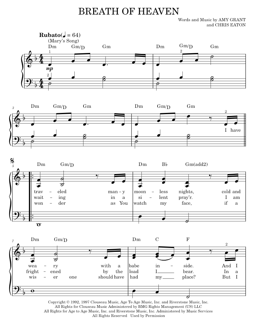 Play Official version of Breath of heaven Sheet Music by