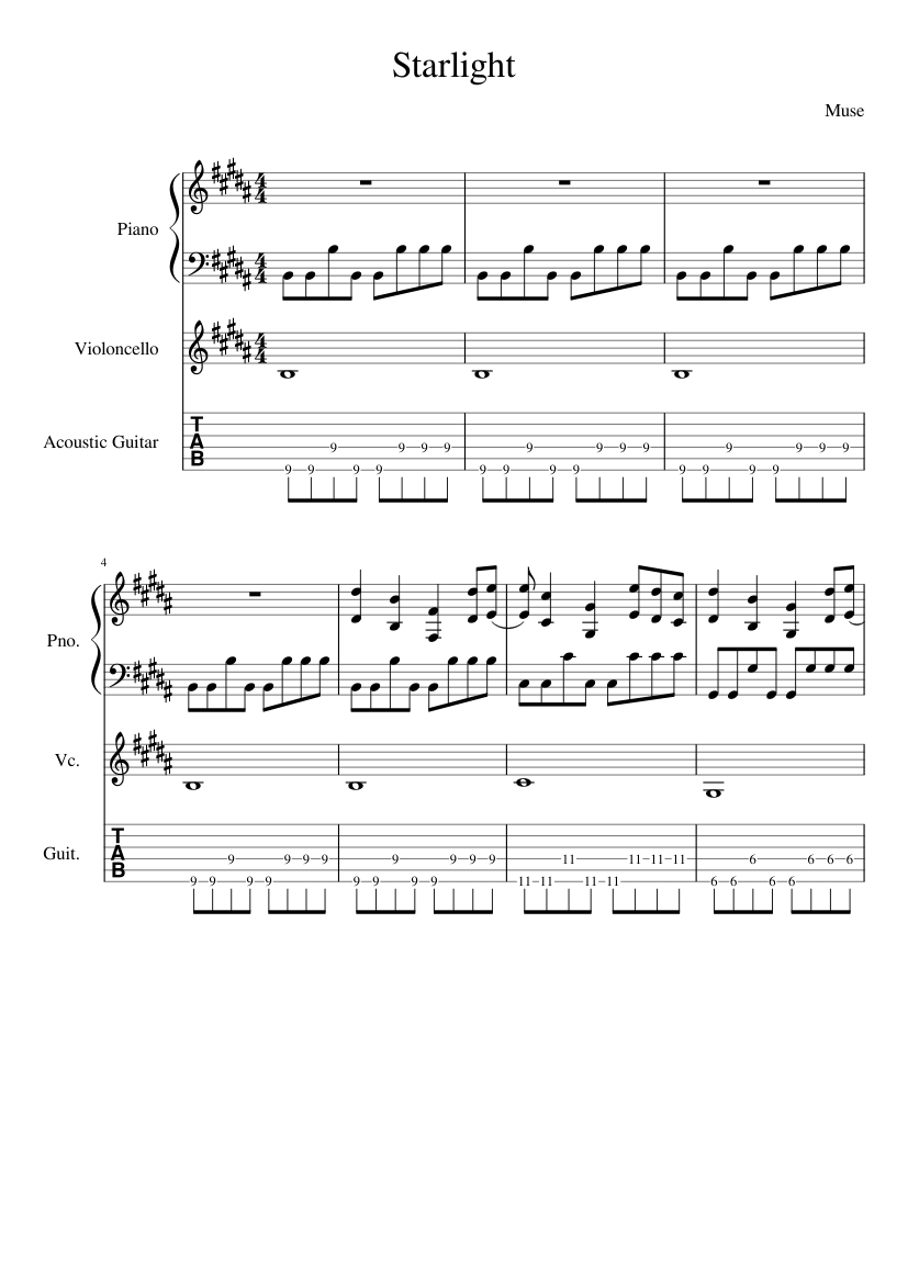 Starlight Muse Sheet music for Piano, Cello, Guitar (Mixed Trio