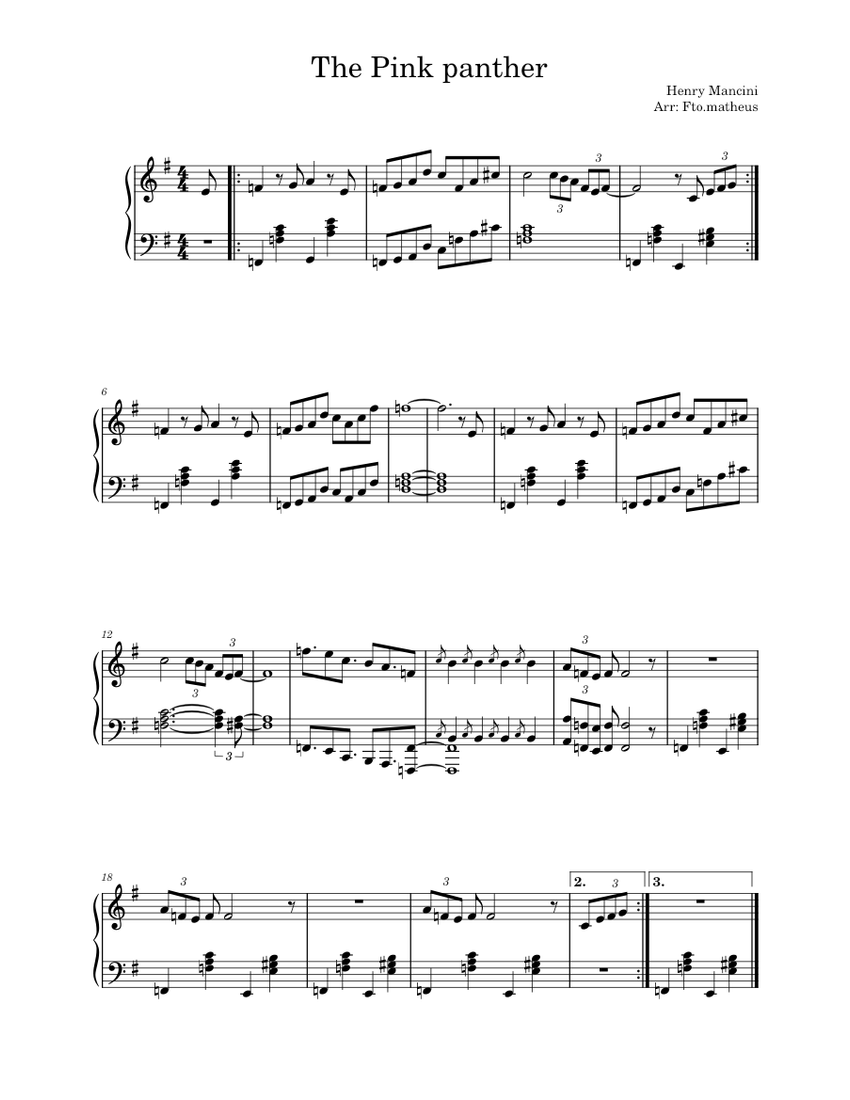 The pink panther - main theme – Henry Mancini Sheet music for Piano (Solo) Easy | Musescore.com