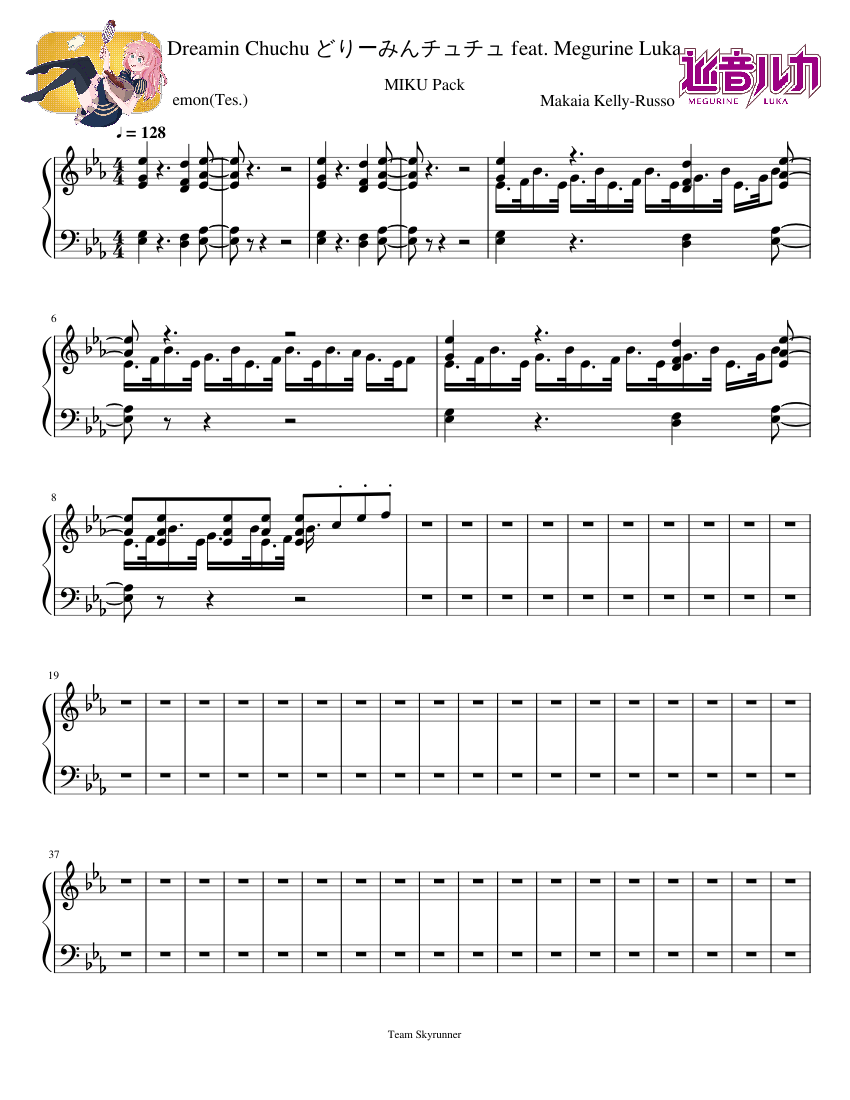 Dreamin Chuchu どりーみんチュチュ Feat Megurine Luka Unfinished Sheet Music For Piano Solo Download And Print In Pdf Or Midi Free Sheet Music For どりーみんチュチュ Dreamin Chuchu By Emon Tes Musescore Com