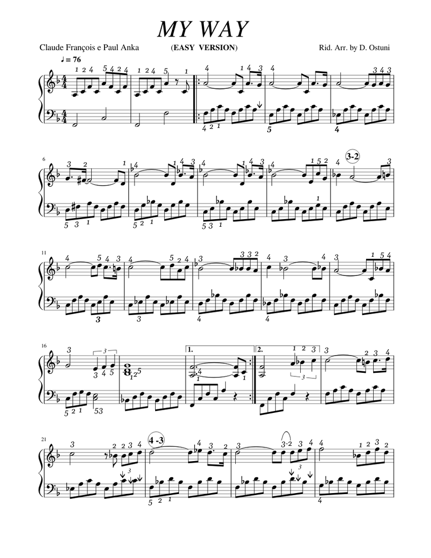 MY WAY (Easy) Sheet music for Piano (Solo) | Musescore.com