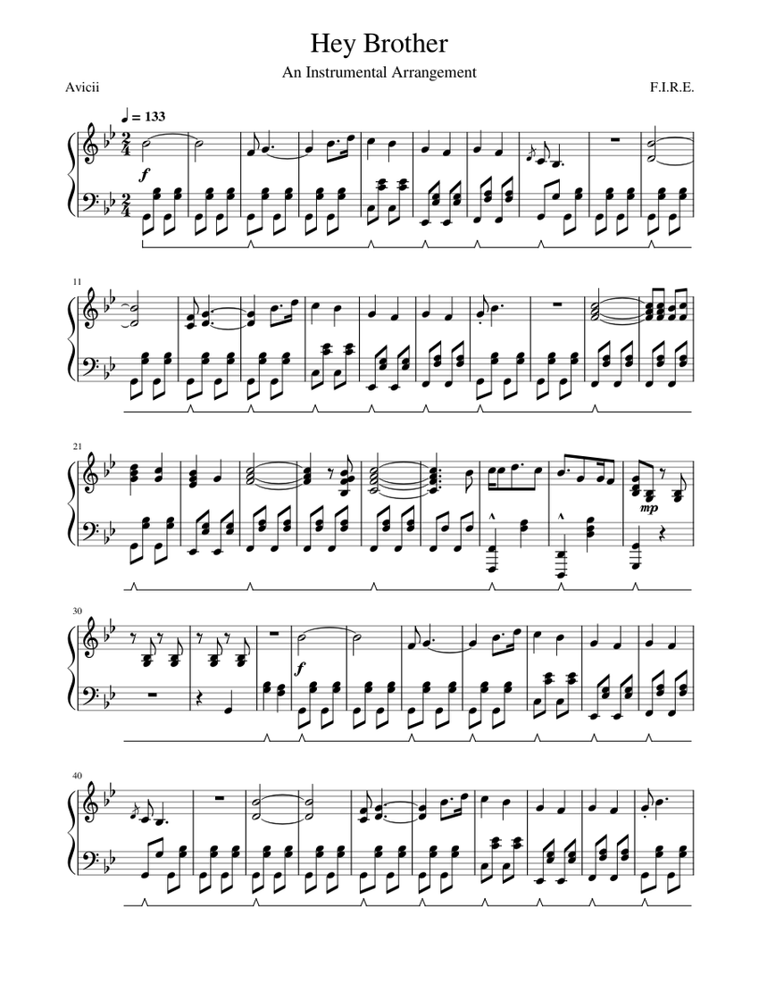 Avicii – Hey Brother Sheet music for Piano (Solo) | Musescore.com