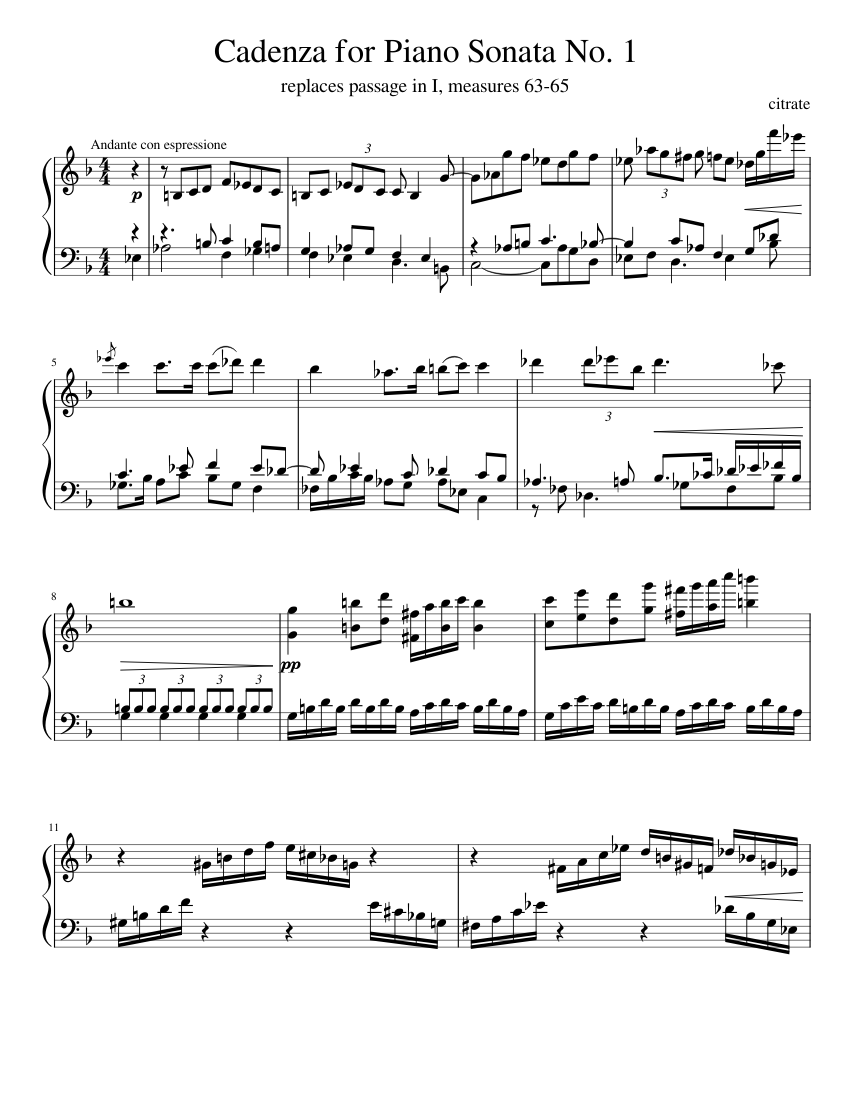 Cadenza for Piano Sonata No. 1 citrate Sheet music for Piano (Solo