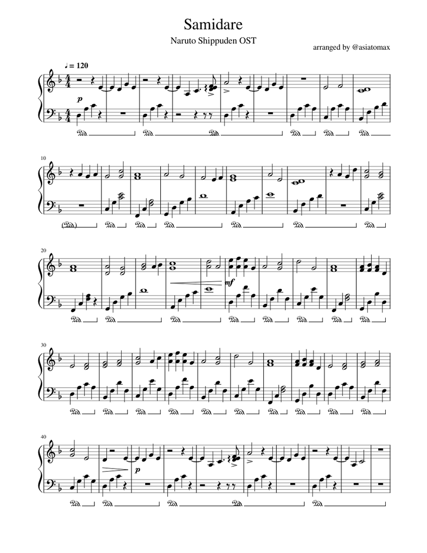 Samidare - Naruto Shippuden OST Sheet music for Piano (Solo) | Musescore.com
