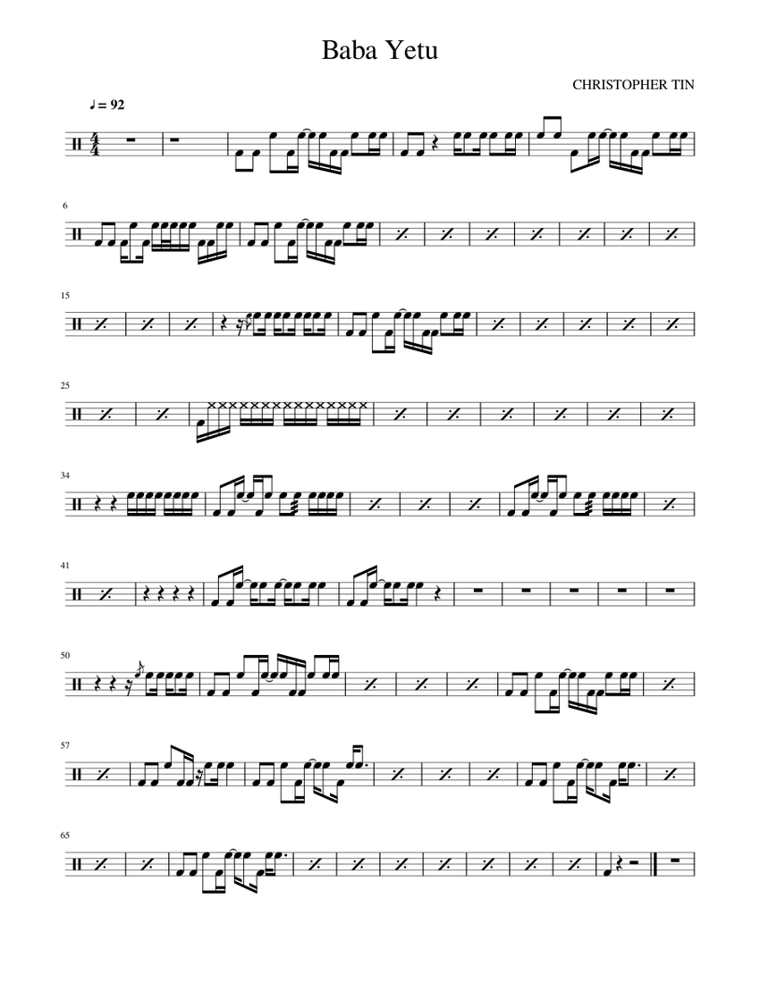 Baba Yetu Sheet music for Tenor drum (Solo) | Musescore.com