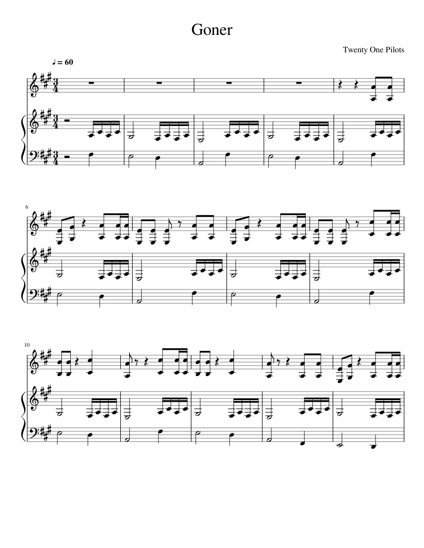 Goner Piano And Voice Twenty One Pilots Sheet Music For Piano.