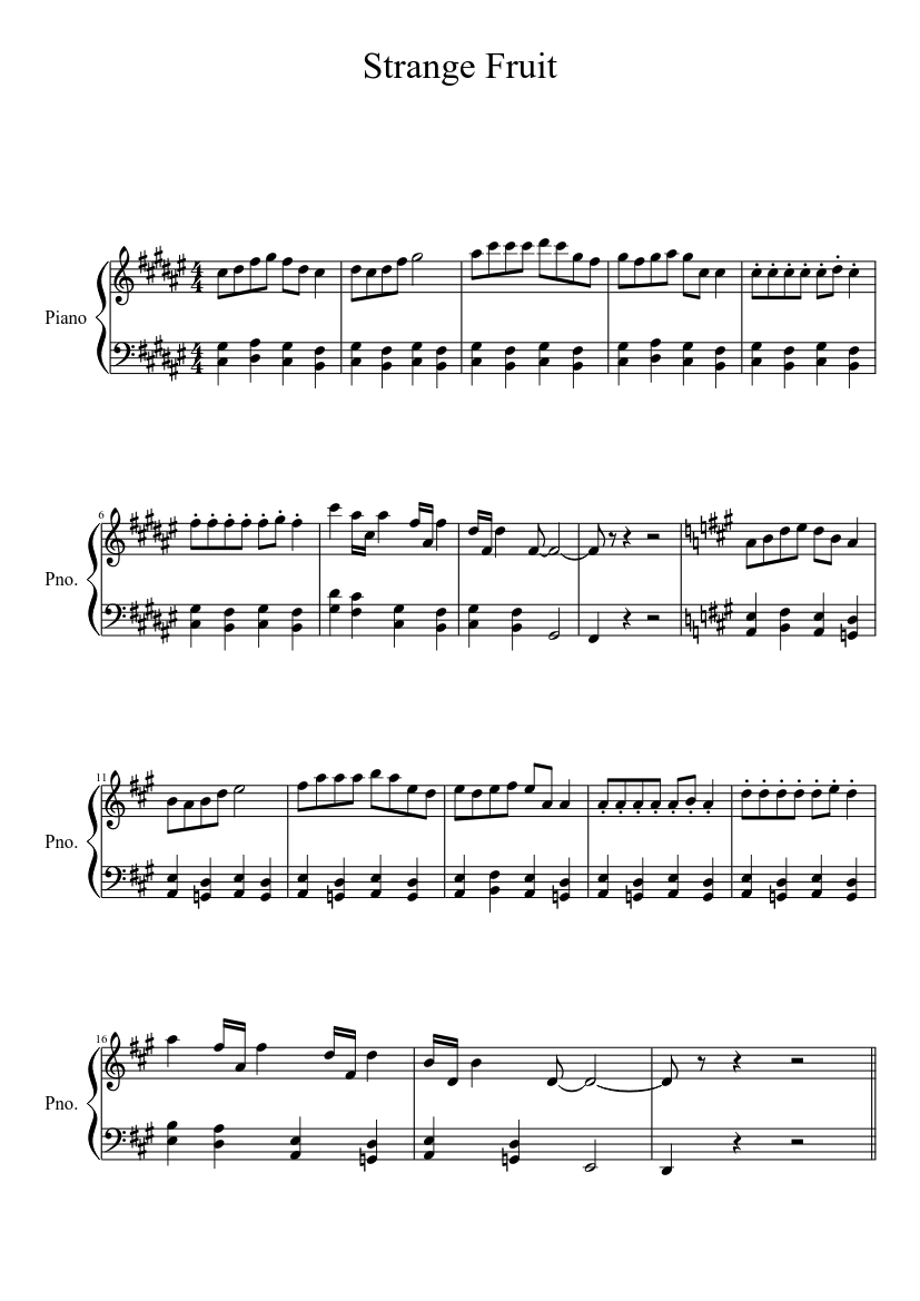 Strange Fruit Sheet music for Piano (Solo) | Musescore.com