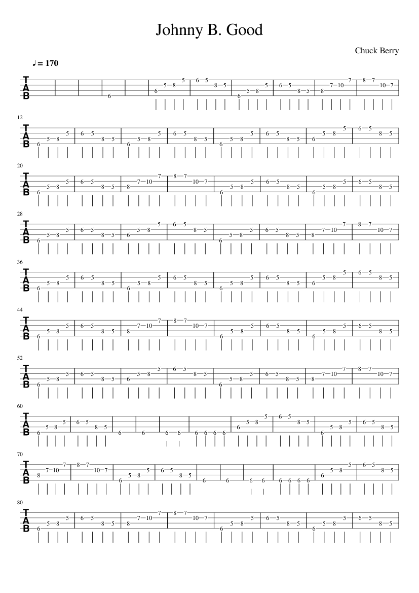 Johnny B. Good bass tab Sheet music for Bass guitar (Solo) | Musescore.com