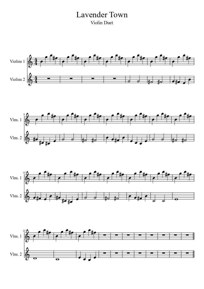 Lavender Town Violin Sheet music for Strings group (String Duet) |  Musescore.com