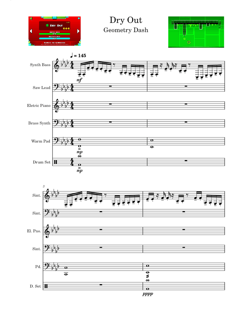 Dry Out Geometry Dash (DJVI) Sheet music for Piano, Drum group