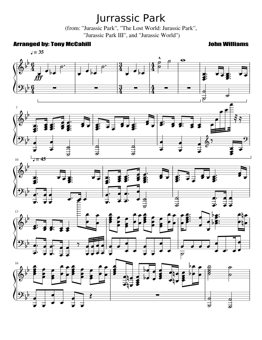 jurassic park theme by John Williams sheet music arranged by Tony McCahill ...
