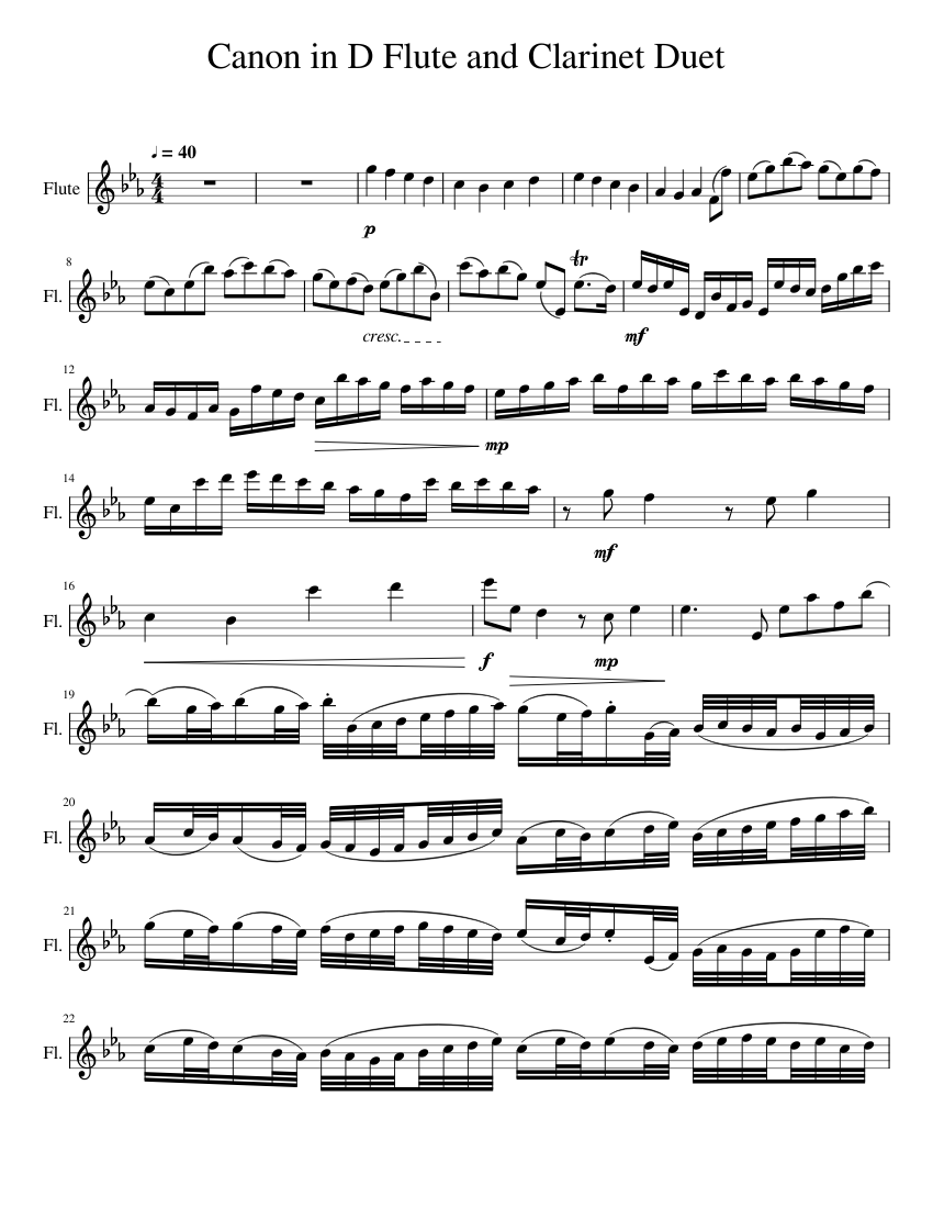 Canon in D Flute and Clarinet Duet (Just Flute) Sheet music for Flute (Solo)  | Musescore.com