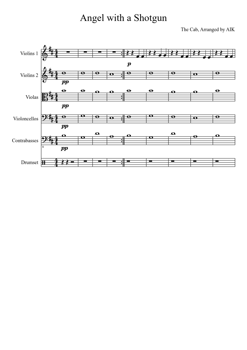 Angel With a Shotgun Sheet music for Drum group, Strings group (Mixed  Ensemble) | Musescore.com