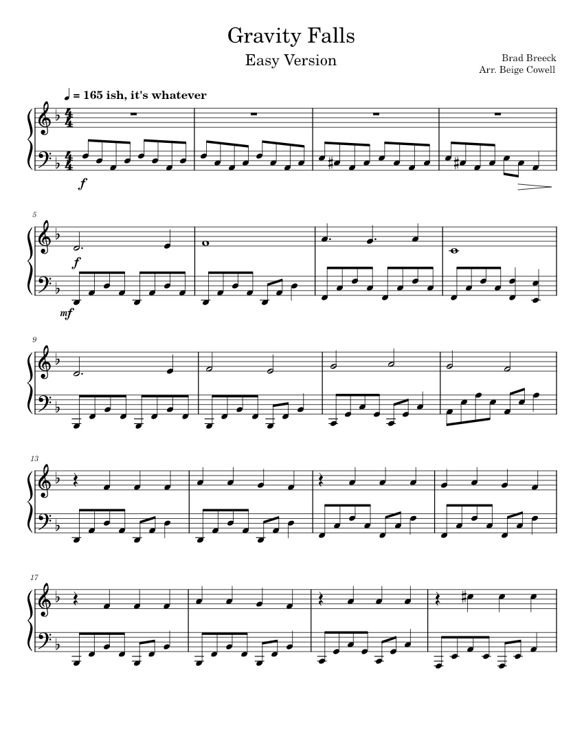 Gravity Falls Easy Version Sheet Music For Piano Solo Musescore Com - roblox gravity falls piano sheet