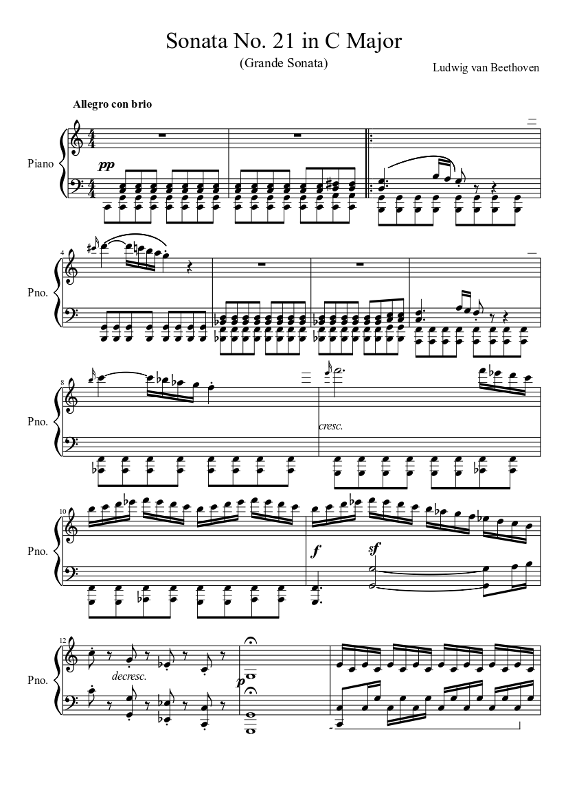 Beethoven's Sonata No. 21 in C Major "Waldstein" Sheet music for Piano  (Solo) | Musescore.com