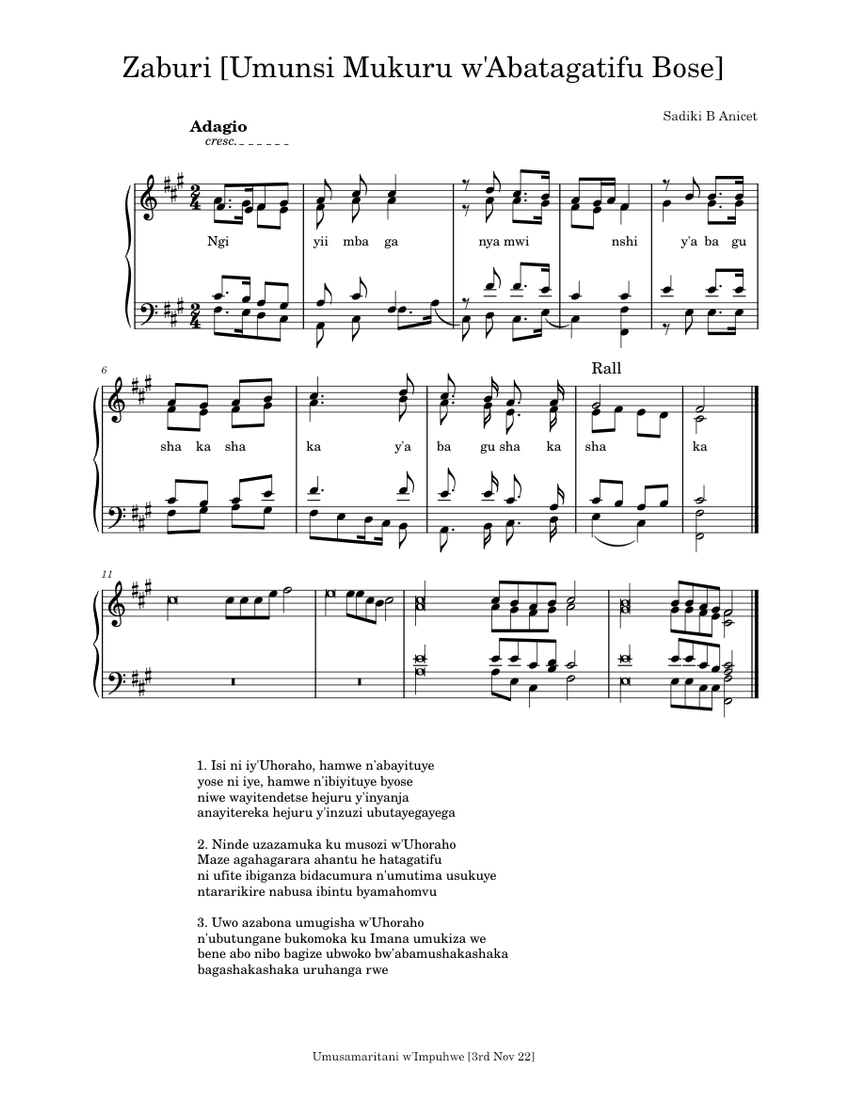 Zaburi Umunsi Mukuru w'Abatagatifu Bose Sheet music for Piano (Solo ...
