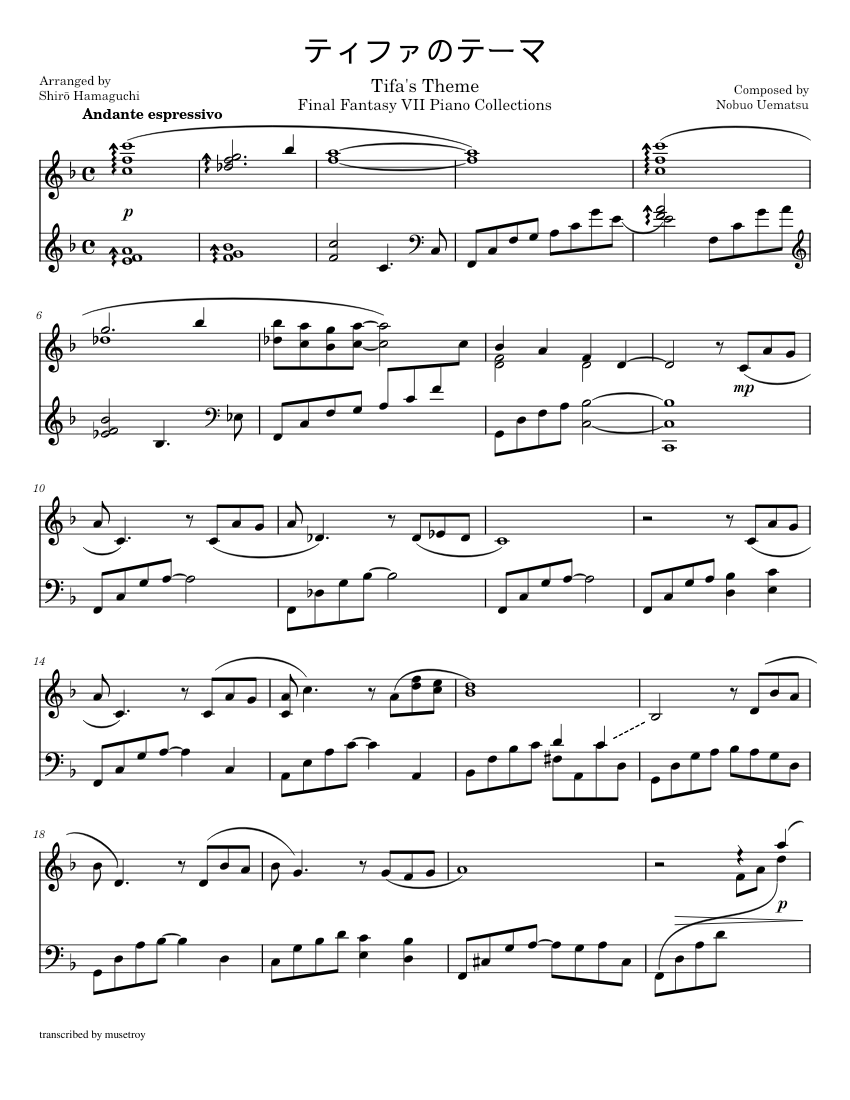 Tifa S Theme Final Fantasy Vii Piano Collections Sheet Music For Piano Solo Musescore Com