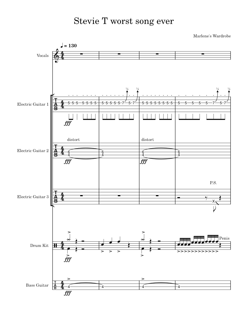 Worst Note Stevie T WORST SONG EVER! Sheet Music for Oboe, Guitar, Bass guitar ...