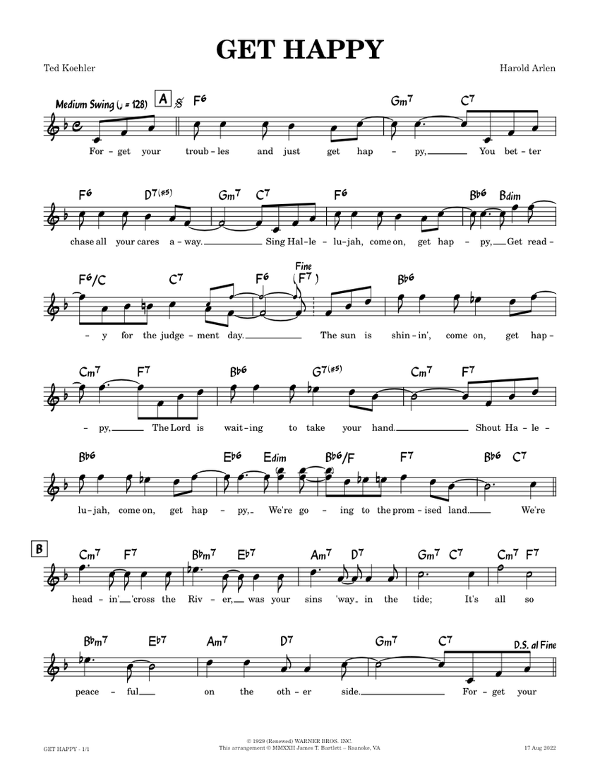 Get Happy [lead sheet F] Harold Arlen, Ted Koehler Sheet music for
