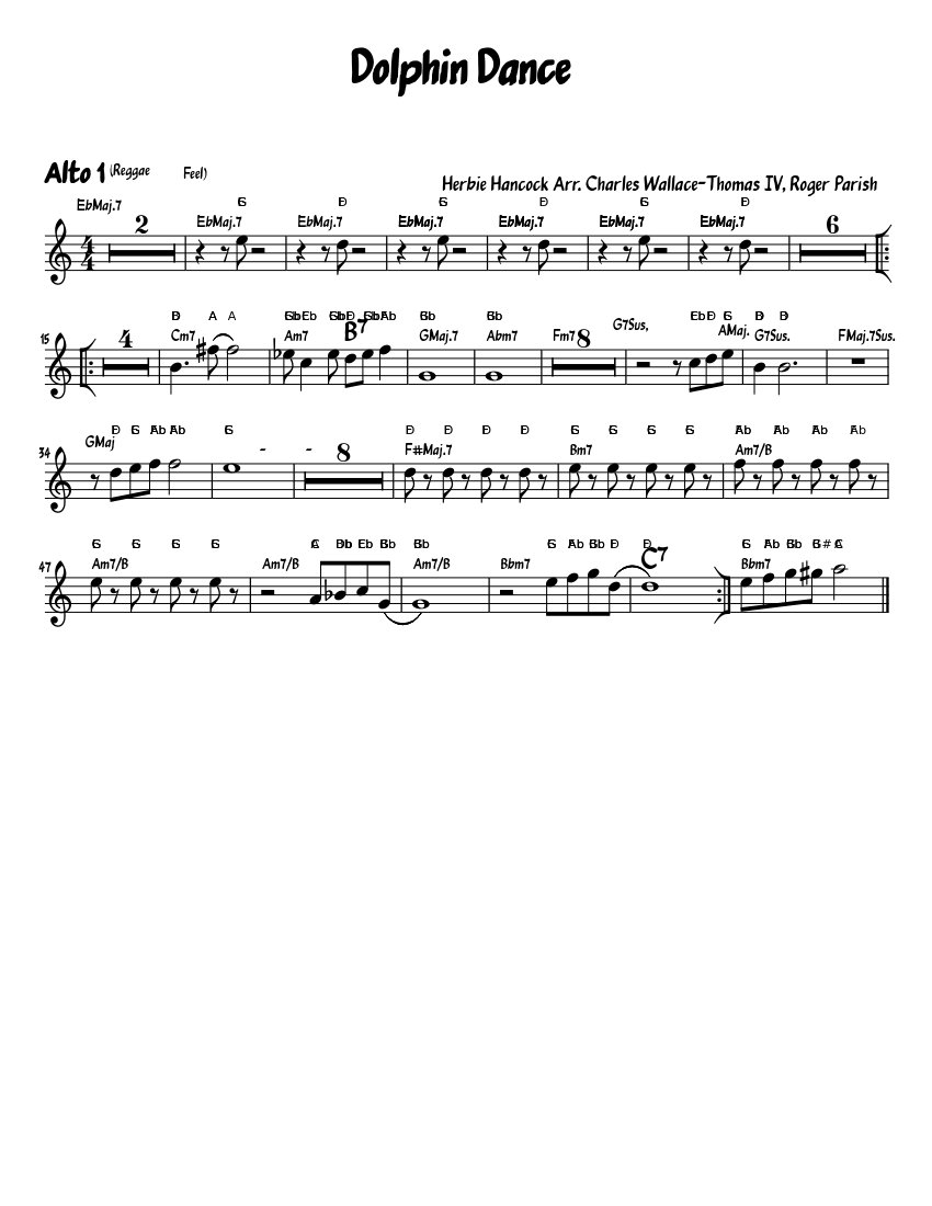 Dolphin Dance Sheet Music with Chords for Saxophone alto (Solo