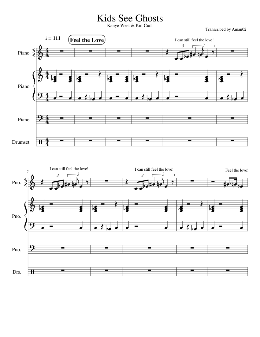 KIDS SEE GHOSTS Sheet music for Piano, Drum group (Mixed Quartet) |  Musescore.com