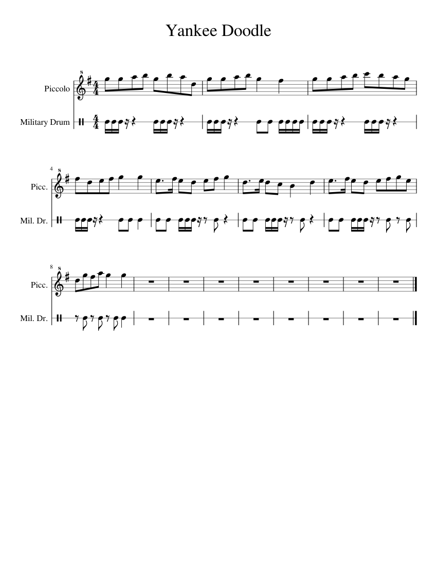 Yankee Doodle By Hannah Sheet Music For Snare Drum Flute Piccolo Mixed Duet Musescore Com