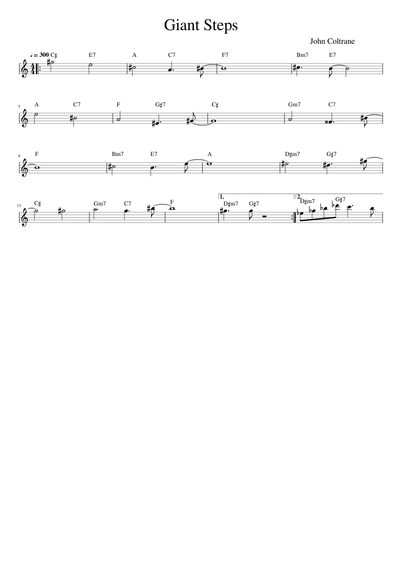 Giant Steps Sheet Music with Chords for Saxophone tenor (Solo