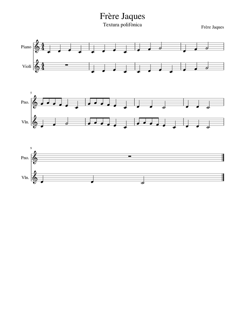 Fr re Jaques Sheet music for Piano, Violin (Solo) | Musescore.com