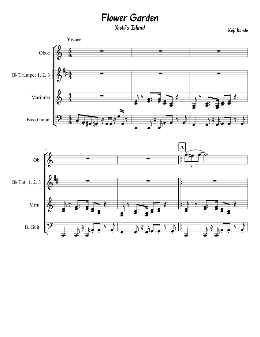 Yoshi S Island Flower Garden Yoshi Mp4 Sheet Music For Piano Drum Group Saxophone Alto Bass Synthesizer Mixed Quintet Download And Print In Pdf Or Midi Free Sheet Music For Flower Garden By