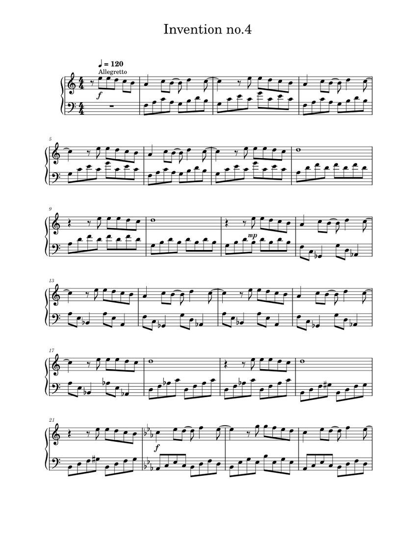 Invention no.4 Sheet music for Piano (Solo) Easy | Musescore.com
