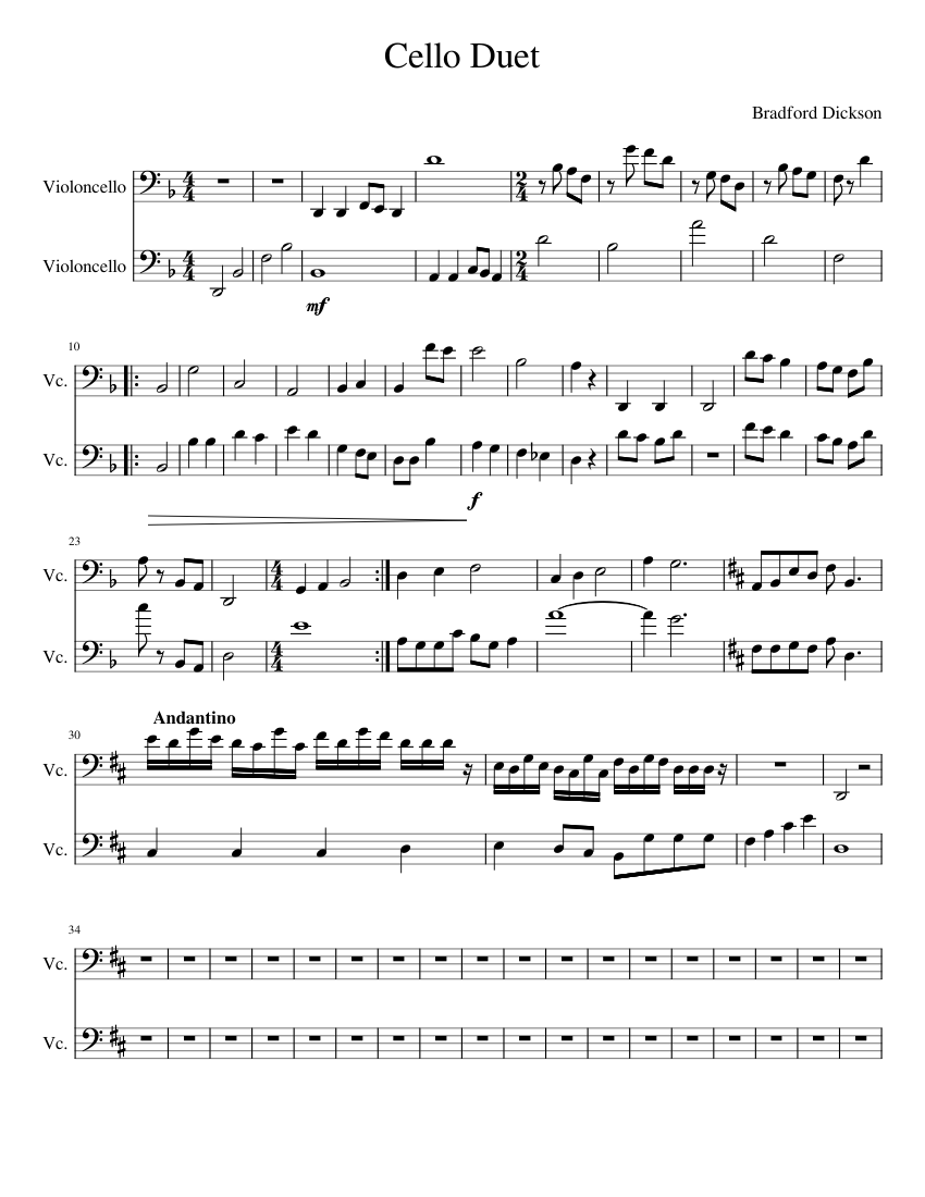 Cello Duet Sheet music for Cello (String Duet)
