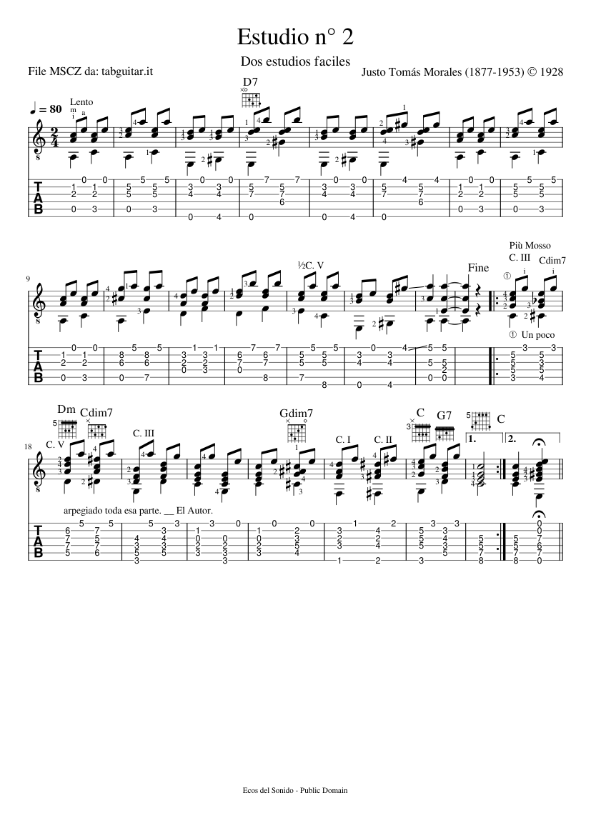 Dos estudios faciles, Estudio n° 2 – Justo T. Morales Sheet music for ...